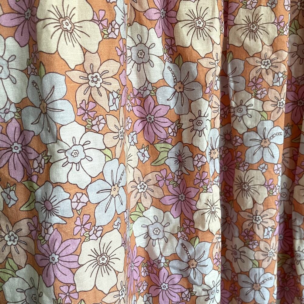 Aritzia Sunday Best Retro Floral Smocked Dress Linen Organic Cotton Small Picnic - Picture 7 of 9